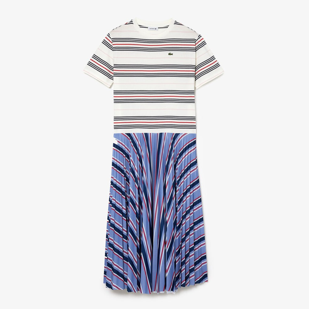 Wo  Dissimilar Striped Pleated Jersey T-shirt Dress | Lacoste Womens