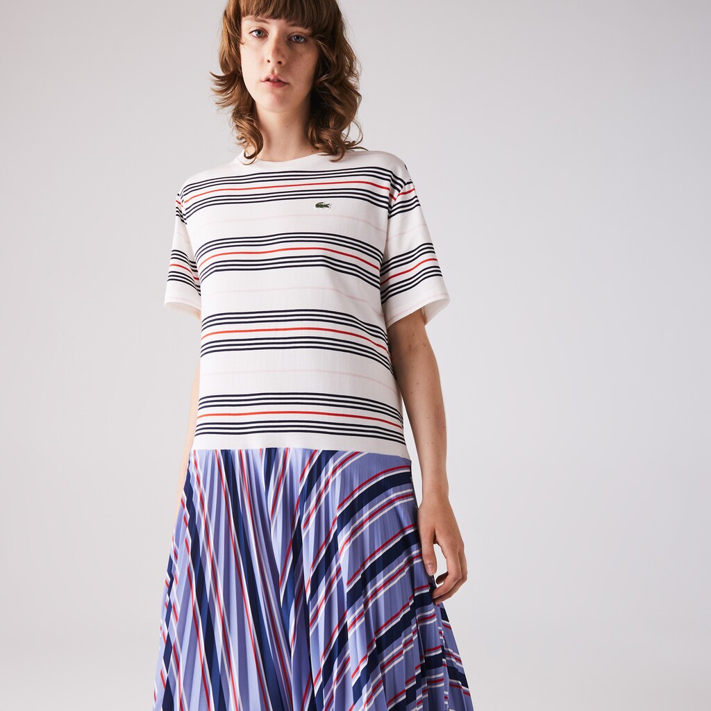 Wo  Dissimilar Striped Pleated Jersey T-shirt Dress | Lacoste Womens