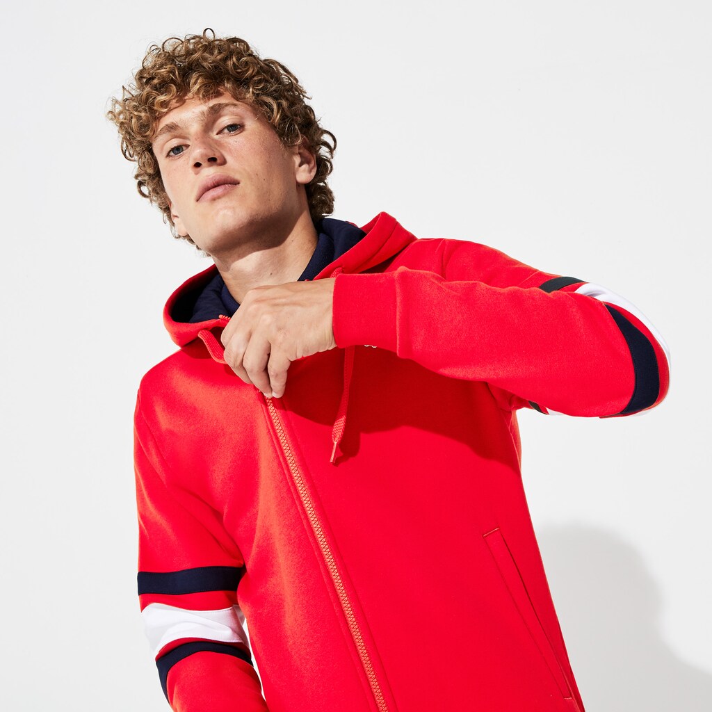 SPORT Striped-Sleeve Hooded Zip Sweatshirt | Lacoste Mens