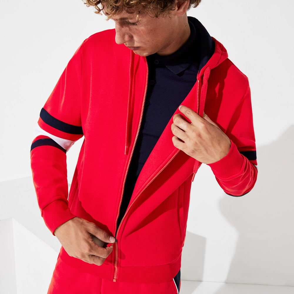 SPORT Striped-Sleeve Hooded Zip Sweatshirt | Lacoste Mens