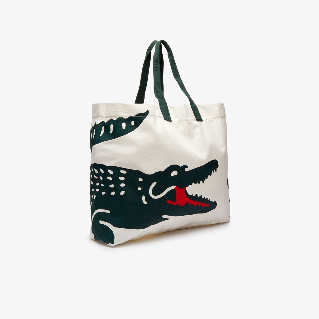Wo  Oversized Crocodile Print Cotton Large Tote | Lacoste Womens