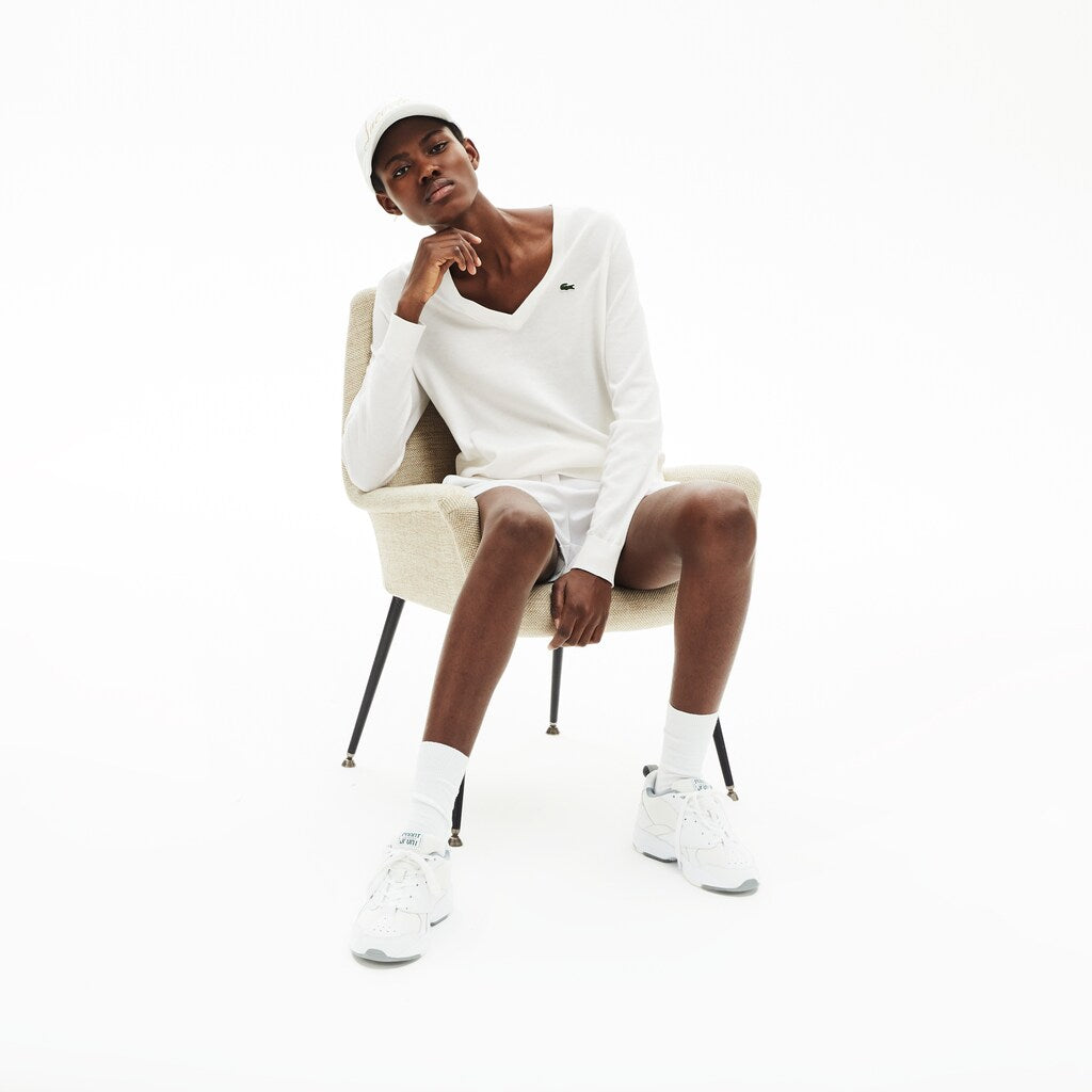 Wo  Solid Cotton V-Neck Sweater | Lacoste Womens