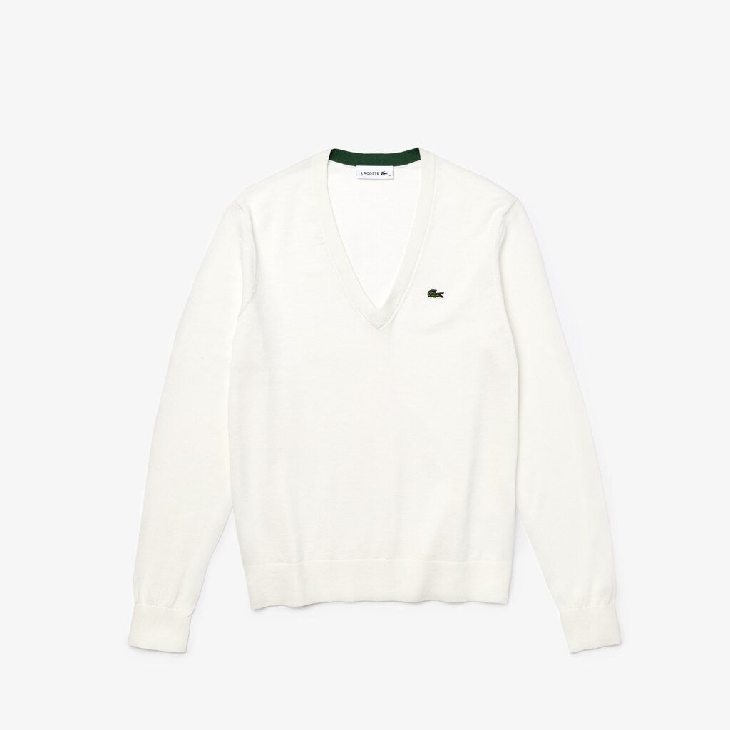 Wo  Solid Cotton V-Neck Sweater | Lacoste Womens