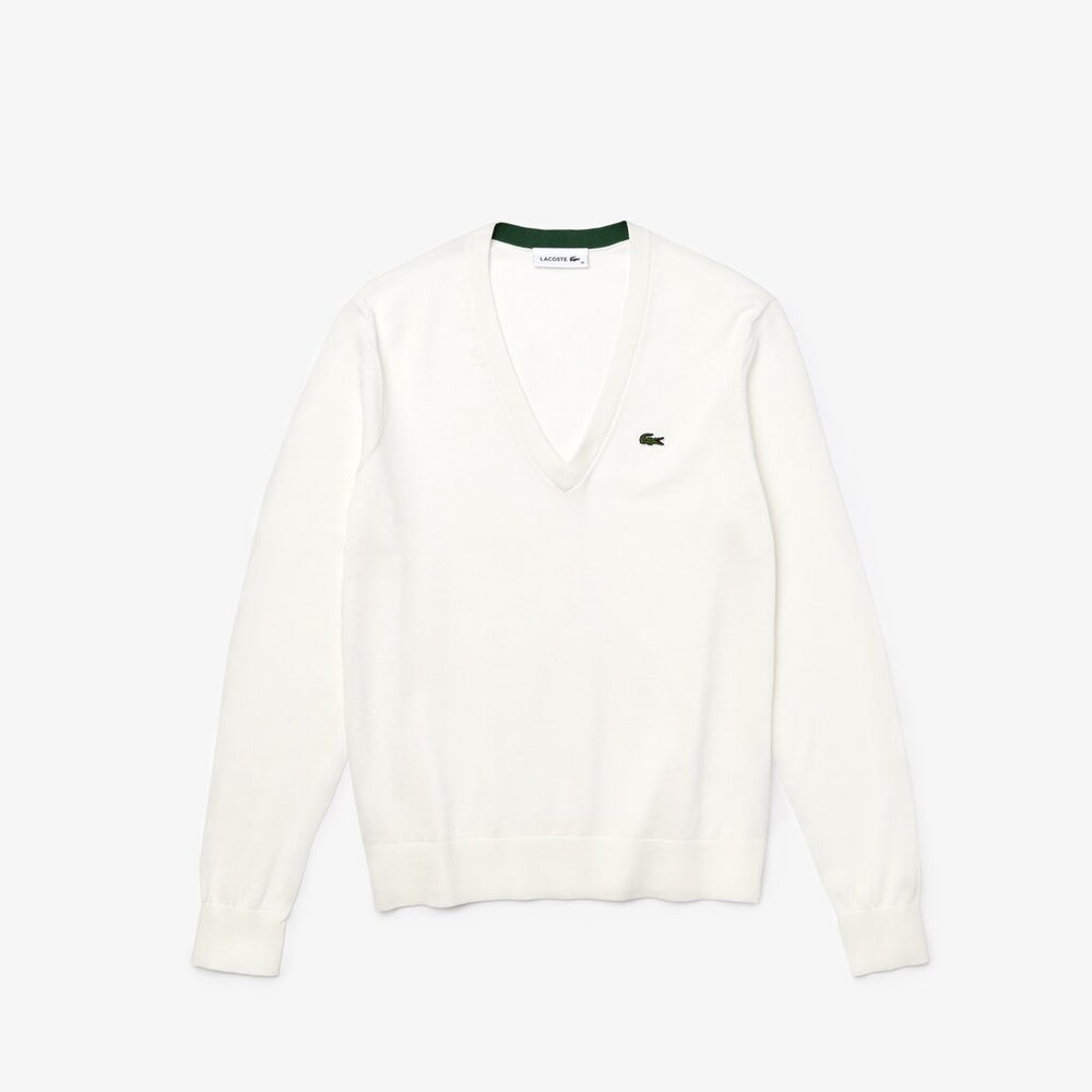 Wo  Solid Cotton V-Neck Sweater | Lacoste Womens