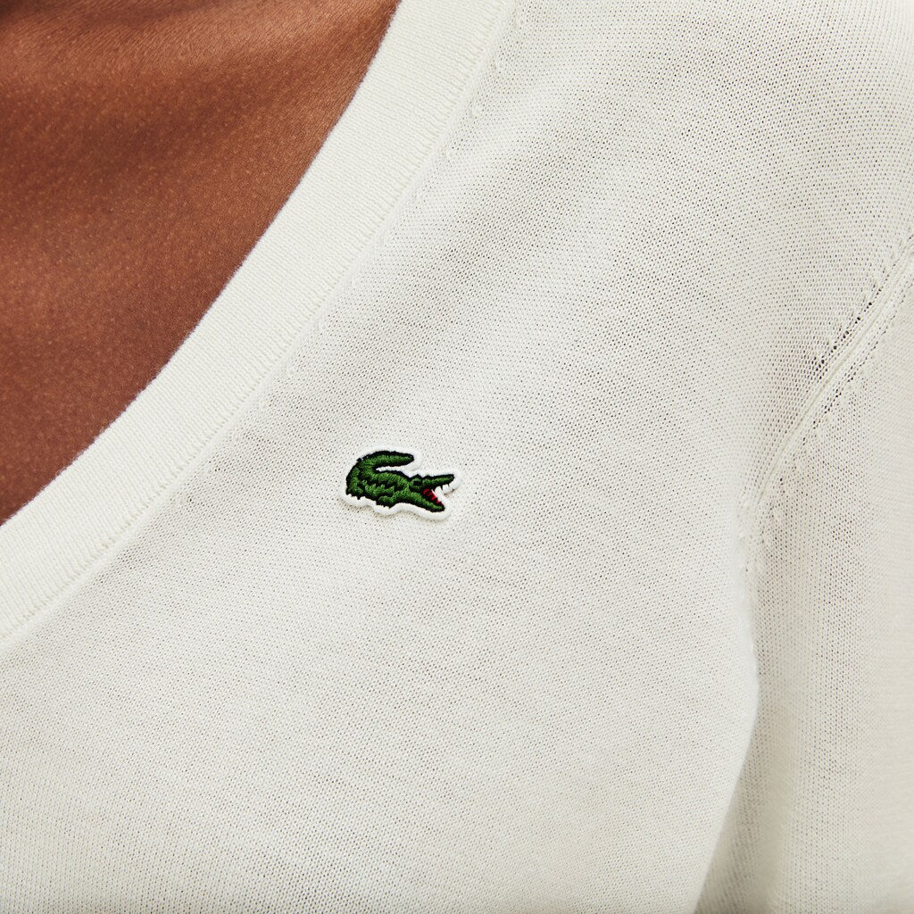 Wo  Solid Cotton V-Neck Sweater | Lacoste Womens