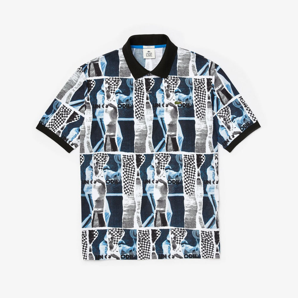 Unisex LIVE Loose Fit Graphic Print Cotton Polo Shirt | Lacoste Mens