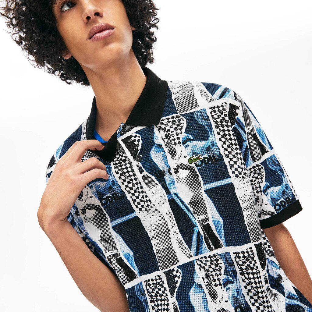 Unisex LIVE Loose Fit Graphic Print Cotton Polo Shirt | Lacoste Mens